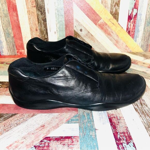 Prada Men’s Black Leather Lace Up Loafer Shoes EUC Made in Italy Y2K SZE 11.5 - Picture 6 of 16